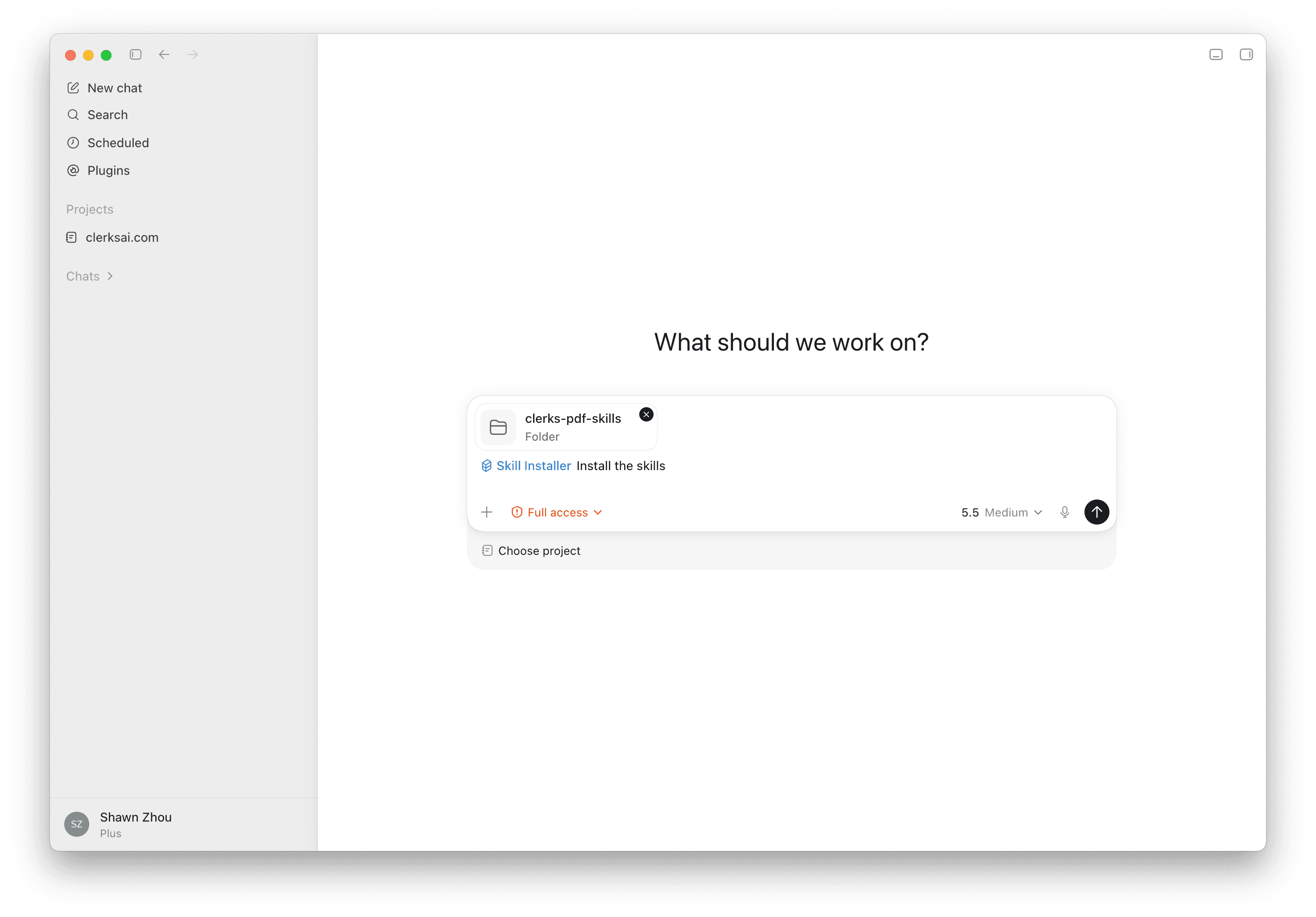 ChatGPT Skill Installer selected after typing @